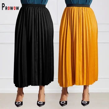 Prowow Повседневная женская плиссированная юбка, однотонные юбки с эластичной резинкой на талии, приталенные юбки для леди, классические женские плавки черного цвета