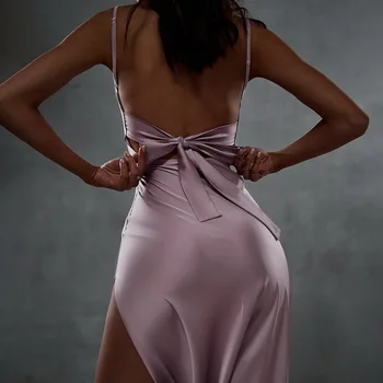 SKMY Европейско-Американское женское осеннее платье 2023, сексуальное, с галстуком-бантом, приталенное, однотонное Фиолетовое элегантное платье для банкета, вечернее платье для вечеринки