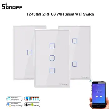 SONOFF T2 EU/UK/US Smart Wifi Настенный Сенсорный Выключатель С Рамкой 1/2/3 Gang 433 RF/Голосовое/ПРИЛОЖЕНИЕ/Сенсорное Управление Работа С Alexa