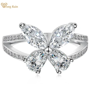 Wong Rain 18-Каратное позолоченное серебро 925 пробы, бабочка, лабораторный сапфир, романтическое кольцо с драгоценным камнем для женщин, ювелирные украшения, бесплатная доставка
