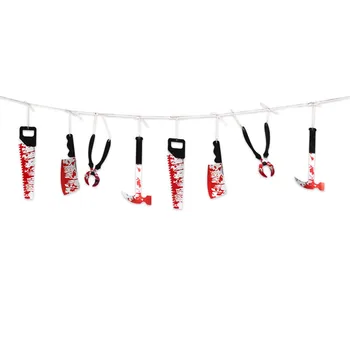 Баннер ужасов Хэллоуина Кровавый Нож Нога Череп Скелет Террор Кровавый Висячий Орнамент Страшное украшение для Счастливого Хэллоуина 2023