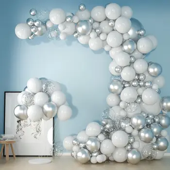 Белые серебряные воздушные шары с конфетти, Арка-гирлянда, День рождения, свадебный декор, раскрывающий пол, Баллон, украшения для детского душа, принадлежности