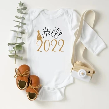 Боди для новорожденных Hello 2022, Хлопковый комбинезон с длинными рукавами и принтом, Боди для маленьких мальчиков и девочек, Новогодняя одежда Ropa, Рождественский подарок
