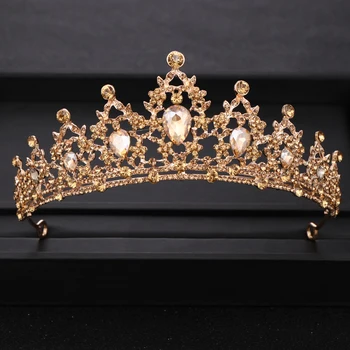 Винтажная Золотая Свадебная корона в стиле барокко со стразами Королевская Тиара для выпускного вечера Свадебные Аксессуары для волос Ювелирные изделия