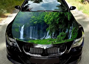 Водопад, горное дерево, Виниловая наклейка на капот автомобиля, наклейка на крышку двигателя, полноцветная графическая наклейка, подходящая для любой автомобильной защитной пленки
