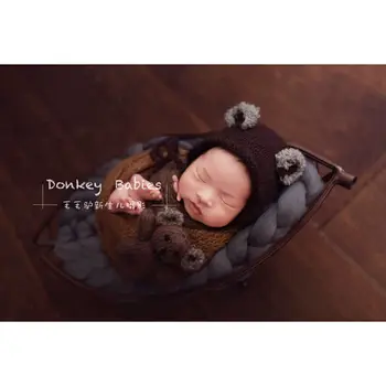 Детская мохеровая шляпка Вязаная детская кружевная шляпка реквизит для фотосъемки новорожденных Реквизит для шапки с медведем
