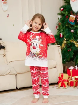 Детская одежда для матери с красным оленем Рождественские пижамы для семьи Комплект одежды 2023 Пары Рождественские Семейные комплекты пижам 4