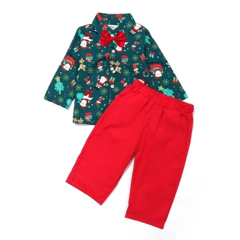 Детские Комплекты рождественской одежды для детей 1-5 лет, рубашка с длинным рукавом, Брюки, одежда из 2 предметов, осенне-весенние рубашки для мальчиков, Санта-Клаус на Рождество 2
