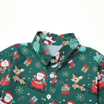 Детские Комплекты рождественской одежды для детей 1-5 лет, рубашка с длинным рукавом, Брюки, одежда из 2 предметов, осенне-весенние рубашки для мальчиков, Санта-Клаус на Рождество 4