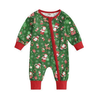 Детский комбинезон с круглым вырезом и длинными рукавами, рождественский комбинезон с принтом Санта-Клауса, одежда для девочек и мальчиков 0
