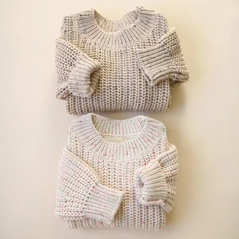Детский свободный свитер, вязаная осенне-зимняя одежда для маленьких мальчиков и девочек, пуловер с круглым вырезом для маленьких девочек, детская верхняя одежда