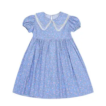 Детское летнее платье с двойными лацканами, с пышными рукавами, Свободное платье с двойными лацканами для девочек, для пеших прогулок