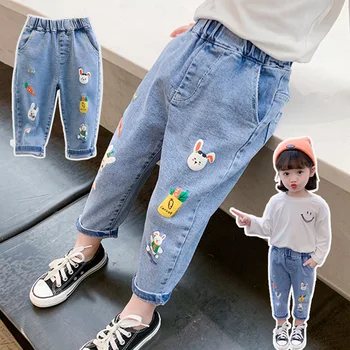 Джинсовые брюки для девочек Детские джинсовые брюки Детские повседневные джинсы с героями мультфильмов Осень зима Одежда для маленьких девочек 2-6 лет