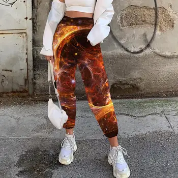 Женские брюки Somepet Flame с 3D-принтом Galaxy Space, брюки с высокой талией, женские спортивные брюки, эластичная уличная одежда, Свободные винтажные