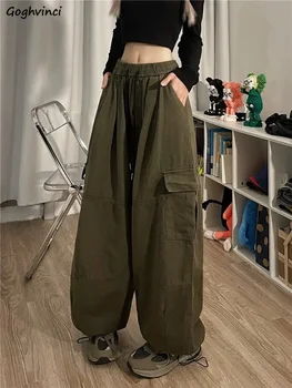Женские брюки-карго Y2k, шикарная подростковая уличная одежда в американском ретро стиле с высокой талией, повседневные однотонные весенне-осенние свободные модные брюки в стиле хип-хоп