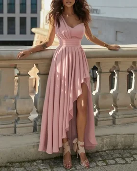 Женские платья 2023 Новое Розовое Однотонное Платье для Женщин