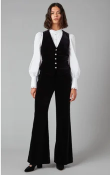 Женский вельветовый костюм из 2 предметов (жилет + брюки), повседневная одежда для поездок на работу, офисные наряды, женская одежда, новинки в соответствующих группах조끼
