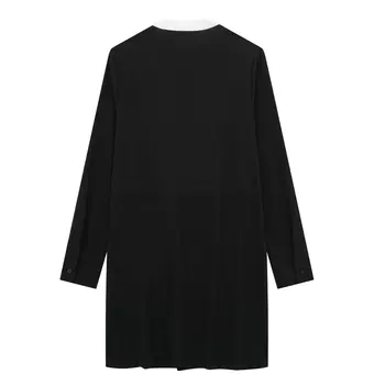 Женское платье-рубашка с оборками TRAF, черные, белые Короткие платья для женщин, офисное платье с длинным рукавом, женская уличная одежда, женское платье на пуговицах. 1