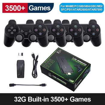 Игровые Джойстики M8 Console 2.4G Двойной Беспроводной Контроллер Game Stick 4K 10000 игр 64GB Ретро-игры Для PS1 GBA Dropshipping