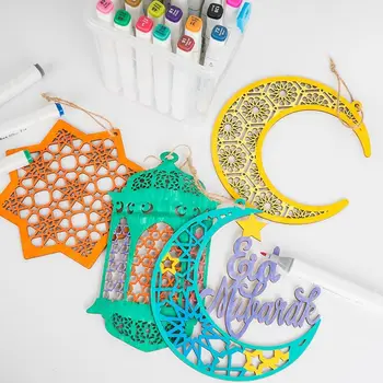 Ид Мубарак Декор Деревянный Подвесной Кулон Звезда Луна DIY Орнамент Ислам Украшение мусульманской домашней вечеринки