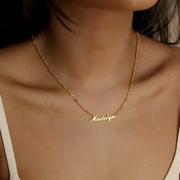 Именные Золотые ожерелья-цепочки Фигаро для женщин и мужчин, ювелирные изделия из золота и нержавеющей стали, Именные ожерелья, подарки