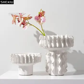 Керамическая ваза с узором из ниток, Украшение стола, Цветочная композиция, Цветочные горшки, Современный декор для дома, Белая матовая фарфоровая ваза для цветов