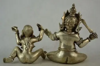 Коллекционная украшенная статуэтка Будды ручной работы из Старого тибетского серебра, занимающегося любовью 3