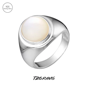 Кольца из стерлингового серебра с овальной белой оболочкой для женщин, простые гладкие ювелирные изделия, бесплатная доставка, свадебное обручальное кольцо 0