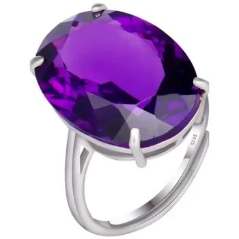 Кольцо из стерлингового серебра 925 пробы с фиолетовым кристаллом для женщин, минималистичный подарок на День рождения с натуральным драгоценным камнем