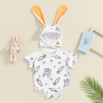Комбинезон С капюшоном для младенцев, боди с коротким рукавом, 3D заячьи ушки, пасхальная одежда для новорожденных