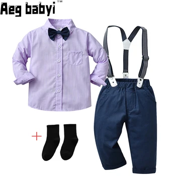Комплект детской одежды, рубашка с длинным рукавом с бабочкой для мальчиков + брюки на подтяжках, комплект детских ползунков, официальный костюм джентльмена, наряд красивого брата