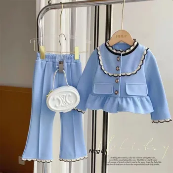 Комплекты одежды для девочек 2023, новый весенне-осенний комплект из 2 предметов во французском ароматном стиле для детей, модная детская одежда 0