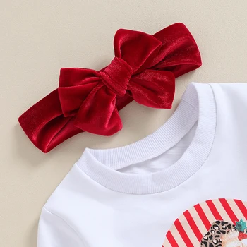 Комплекты штанов из 3 предметов для маленьких девочек, топы с принтом Санта-Клауса с длинным рукавом, красные расклешенные брюки, комплекты повязок на голову