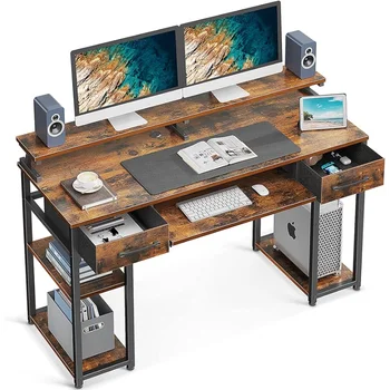 Компьютерный стол, 48-дюймовый офисный стол с подставкой для клавиатуры, письменный стол с выдвижными ящиками и подставкой для монитора, рабочий стол