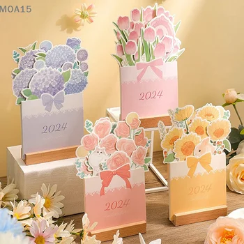 Корейский Деревянный календарь серии Dreamy Flower для спальни, гостиной на 2024 год, Настольные календари, отображение даты, Планировщик повестки дня 0