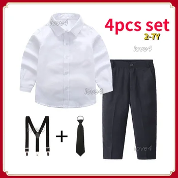 Костюм джентльмена Bo Baby Outift для мальчика, формальная белая рубашка-поло, брюки с завязками, детская одежда и др.