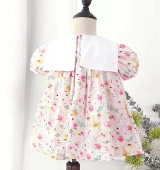 Летние платья с цветочным принтом для маленьких девочек, хлопковое детское платье с пышными рукавами в корейском стиле 2