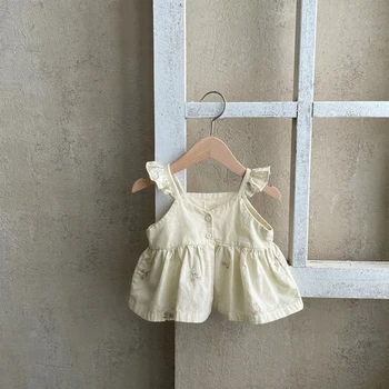 Летний комплект для маленьких девочек, платье-комбинация с рюшами, топы, хлебные шорты, комплект из двух предметов 3