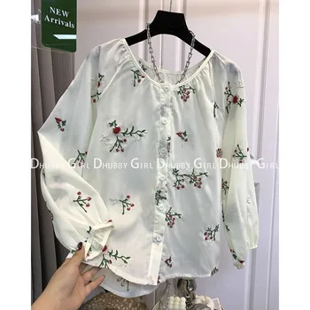 Милые кукольные женские рубашки с длинным рукавом и модным корейским принтом, Милые Свободные Летние топы, Корейская модная винтажная блузка Femme