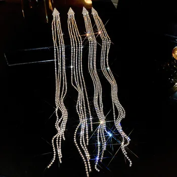 Модные женские серьги со стразами с длинной кисточкой, геометрический треугольник, висячие серьги с кристаллами, вечерние украшения