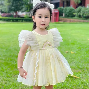 Новое летнее платье принцессы в стиле испанской Лолиты с кружевной вышивкой, детское праздничное платье на День рождения, Крещение Ид для девочек A3491 4