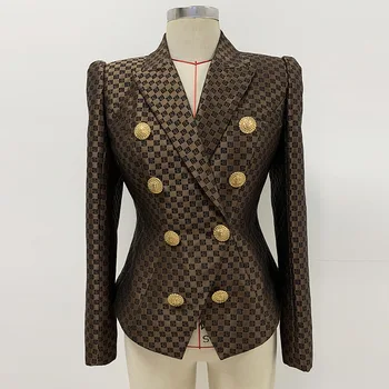 Новое прибытие Весна жаккардовое пальто Леди тонкий облегающий двубортный блейзер для женщин с длинным рукавом геометрический рисунок