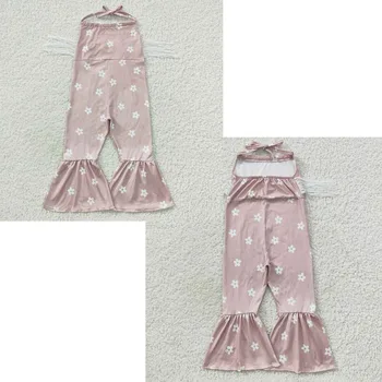 Оптовая продажа детской одежды для маленьких девочек Розовый комбинезон с цветочной бахромой и вырезом горловины горячая распродажа нового дизайна rts для малышей