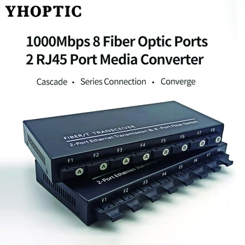 Оптоволоконный коммутатор Gigabit Ethernet 8x1,25G Оптоволоконный порт 2 порта RJ45 Медиаконвертер 20 км SC Однорежимный Оптический приемопередатчик 1000 м 100 м