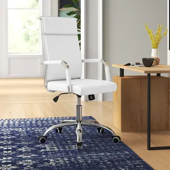 Офисное рабочее кресло для руководителей, регулируемое поворотное рабочее кресло, конференц-кресло из искусственной кожи с подлокотниками, белое/черное