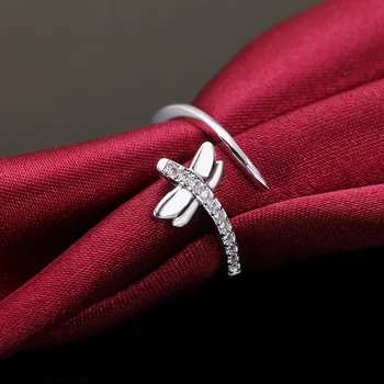 Очаровательные кольца в виде стрекозы из серебра 925 пробы, простые регулируемые Модные Свадебные Обручальные Подарки для вечеринок, ювелирные изделия 1