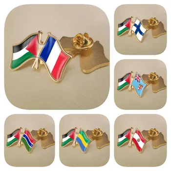 Палестина и Фиджи Финляндия Франция Французская Полинезия Габон Гамбия Флаги Дружбы с двойным скрещиванием Брошь Булавки для лацканов Значки