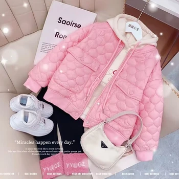 Пальто для девочек, зимняя хлопковая ветровка 2023, розовое теплое плюс утепленное пальто для подростков, зимний комбинезон, детская одежда