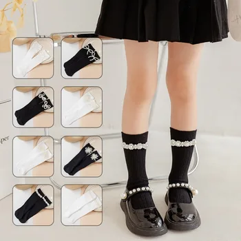 Перламутровые хлопчатобумажные носки, впитывающие пот, однотонные хлопчатобумажные носки средней длины для девочек, перламутровые носки-трубки