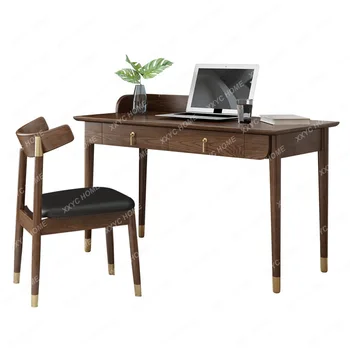 Письменный стол из массива дерева, цвет грецкого ореха, студенческий письменный стол, простой настольный компьютерный стол для дома